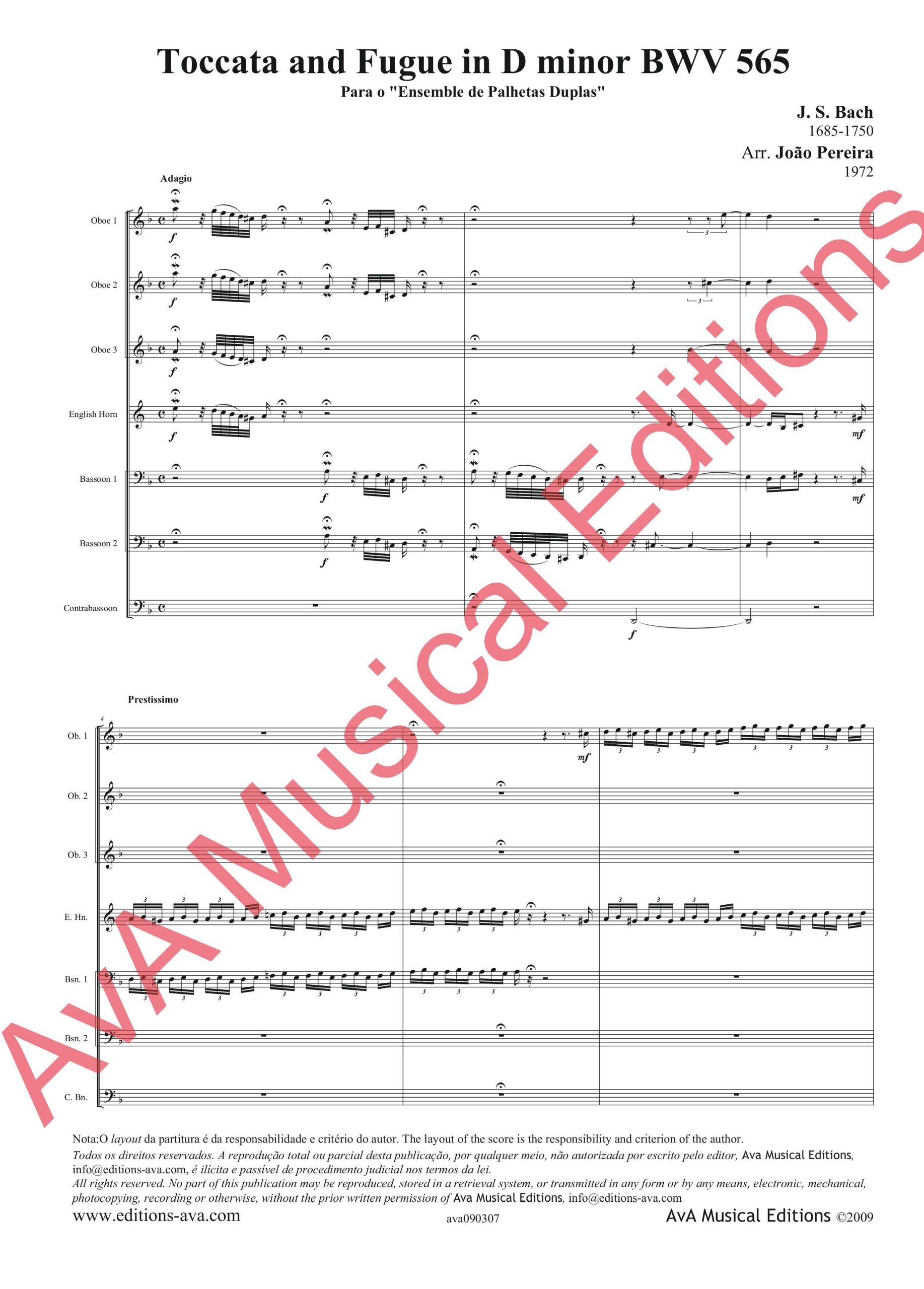 Toccata e Fuga em Ré menor, BWV 565 para Ensemble de Sopros de Palheta Dupla - Image 2