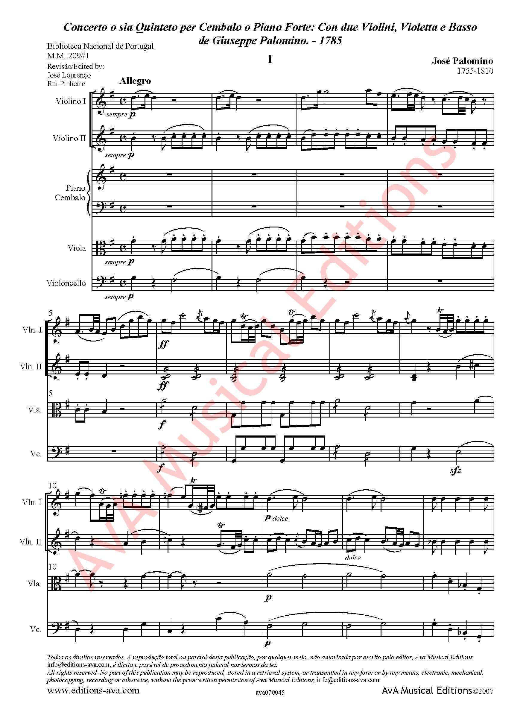 Concerto ossia Quintetto per Cembalo o Piano Forte / Concerto ou Quinteto para Cravo ou Piano e Quarteto de Cordas - Image 2
