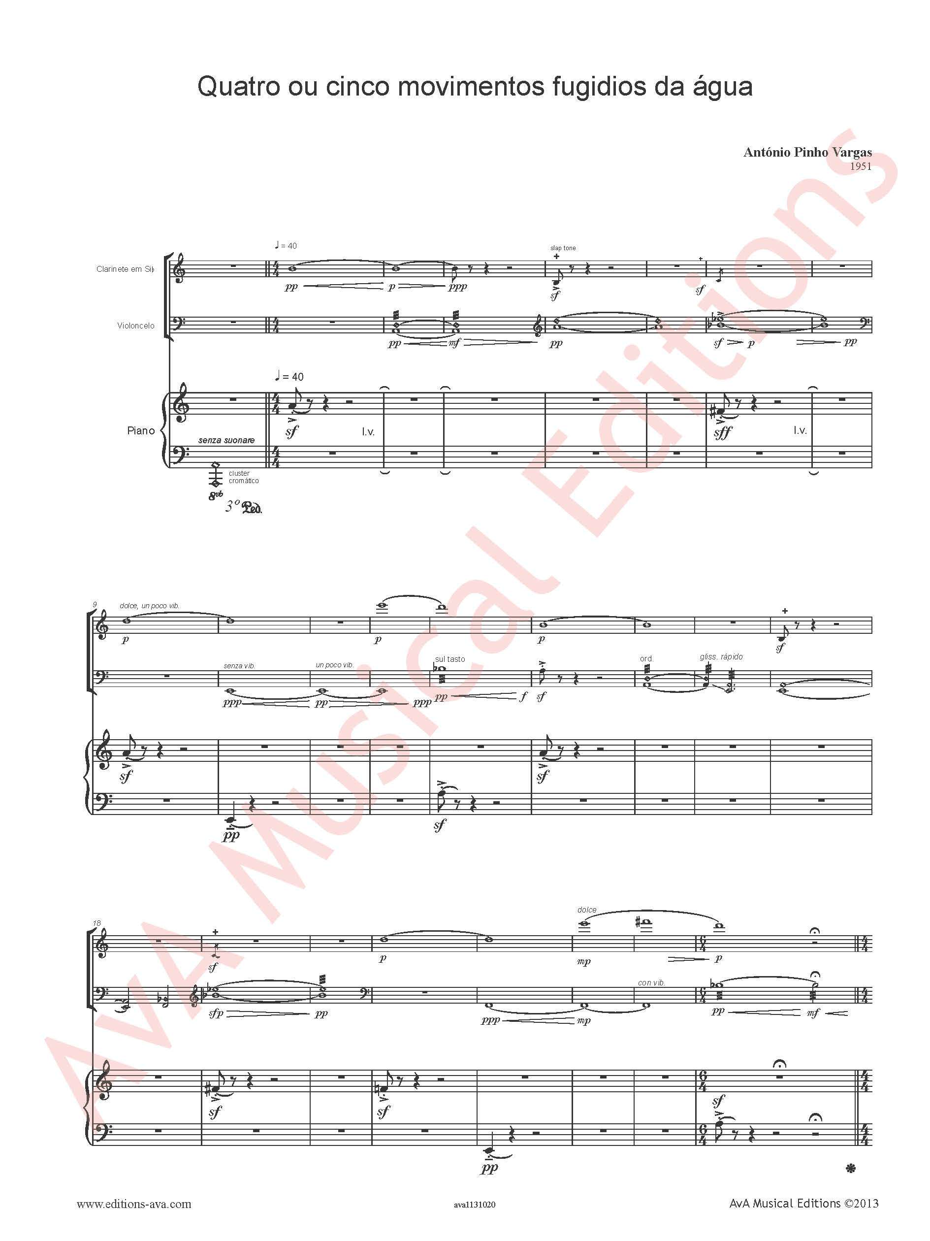 Quatro ou Cinco Movimentos Fugidios da Água para Clarinete em Sib, Violoncelo e Piano / Clarinet in B Flat, Cello and Piano - Image 2