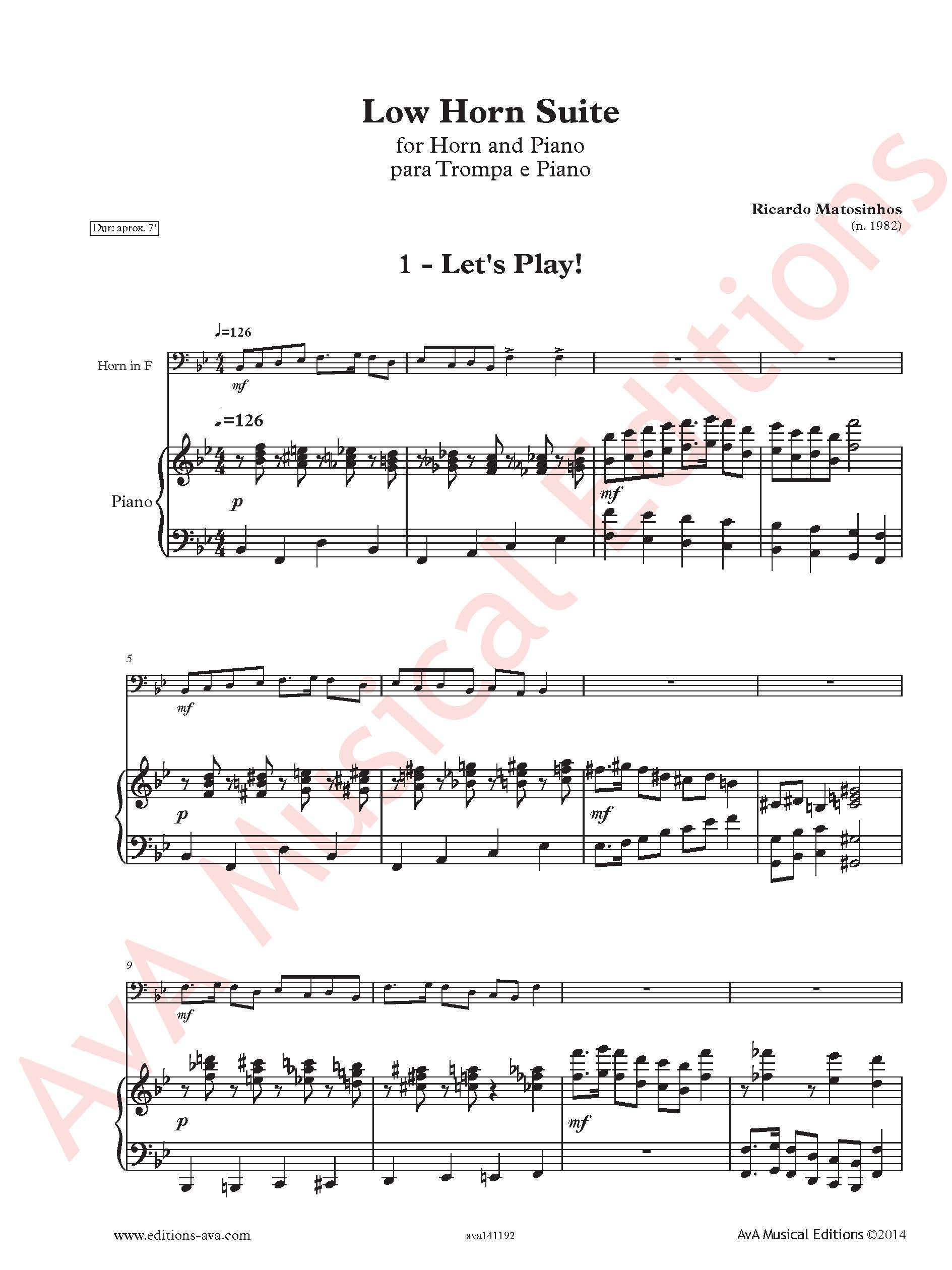 Low Horn Suite nº 1 para Trompa em Fá e Piano / Horn in F and Piano - Image 2