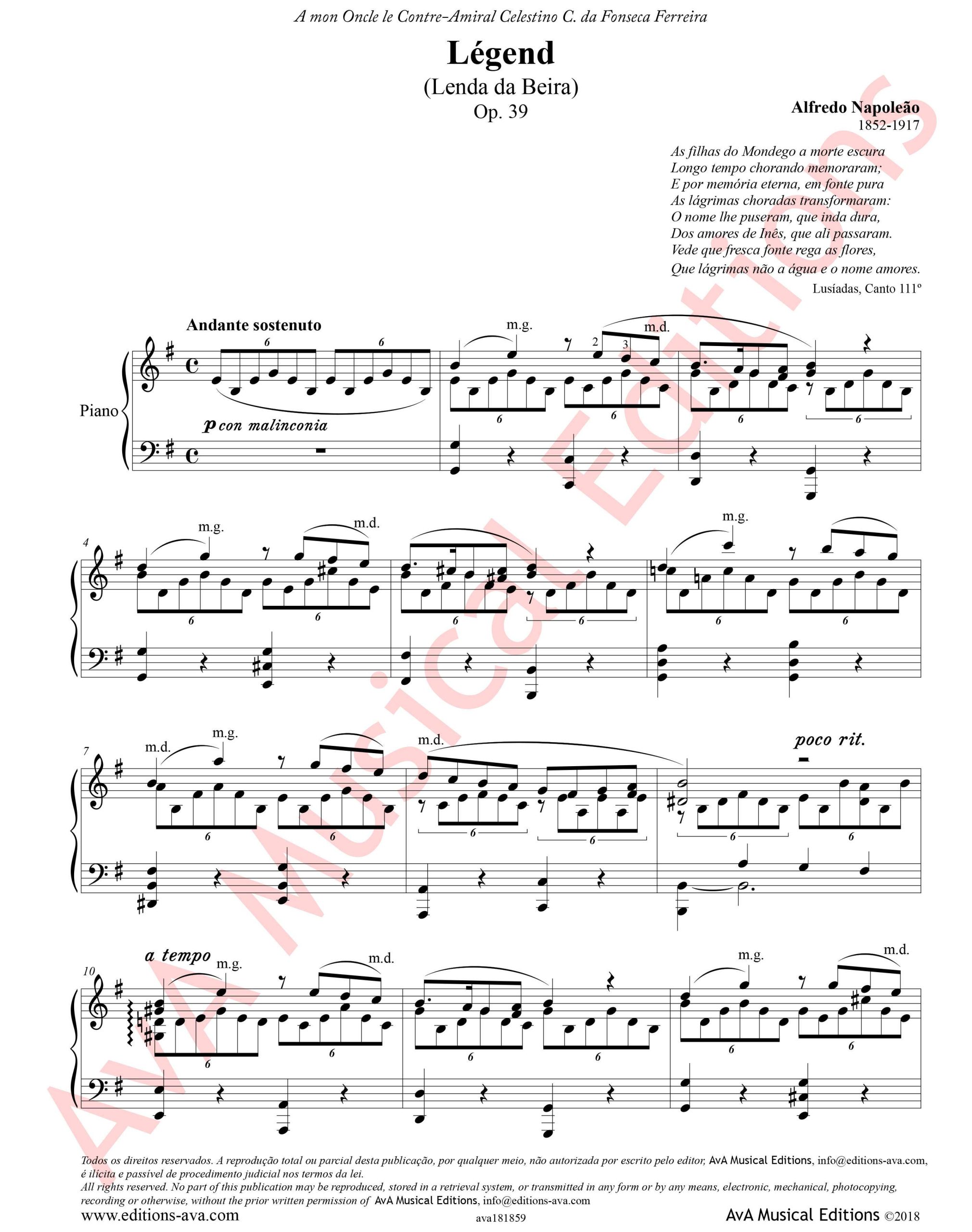 Légend / Lenda da Beira, Op. 39 para Piano - Image 2