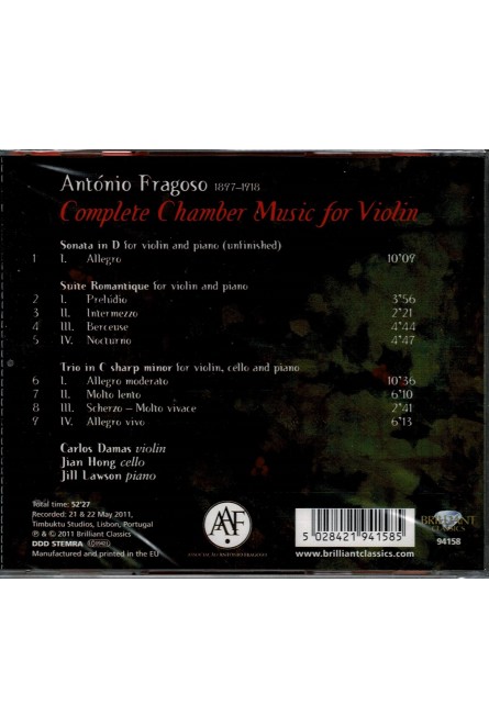 António Fragoso / Complete Chamber Music for Violin - CD - Image 2